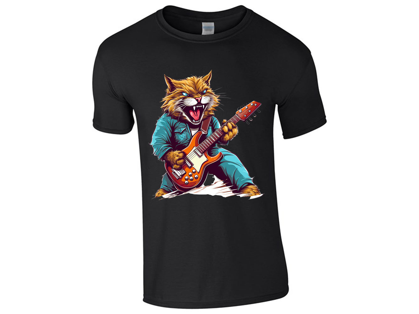 Angry Cat Playing Guitar Music Is Life Rock Band Funny Mens Tee Top T-Shirts - Picture 3 of 4