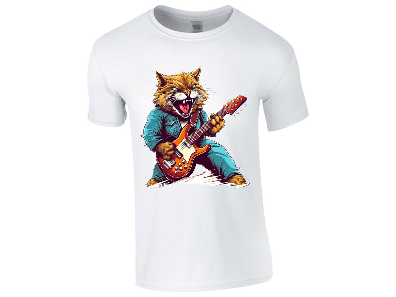 Angry Cat Playing Guitar Music Is Life Rock Band Funny Mens Tee Top T-Shirts - Picture 4 of 4